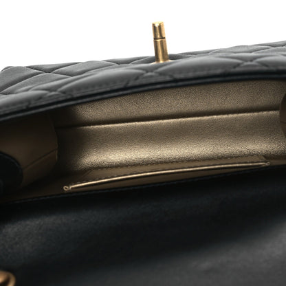 Shiny Lambskin Quilted Enamel CC Mini Flap Black