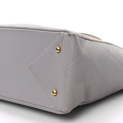 Calfskin Quilted Book Pocket Shopping Tote Grey