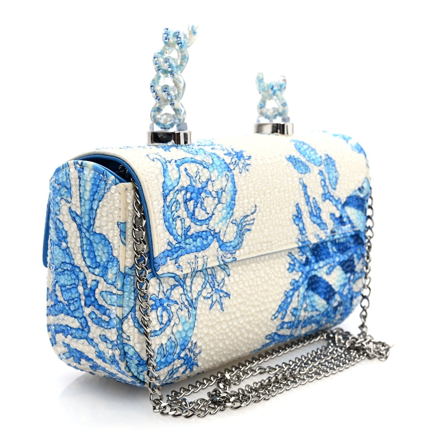 Satin Crystal Barocco Underwater Medusa Mini Bag White Blue