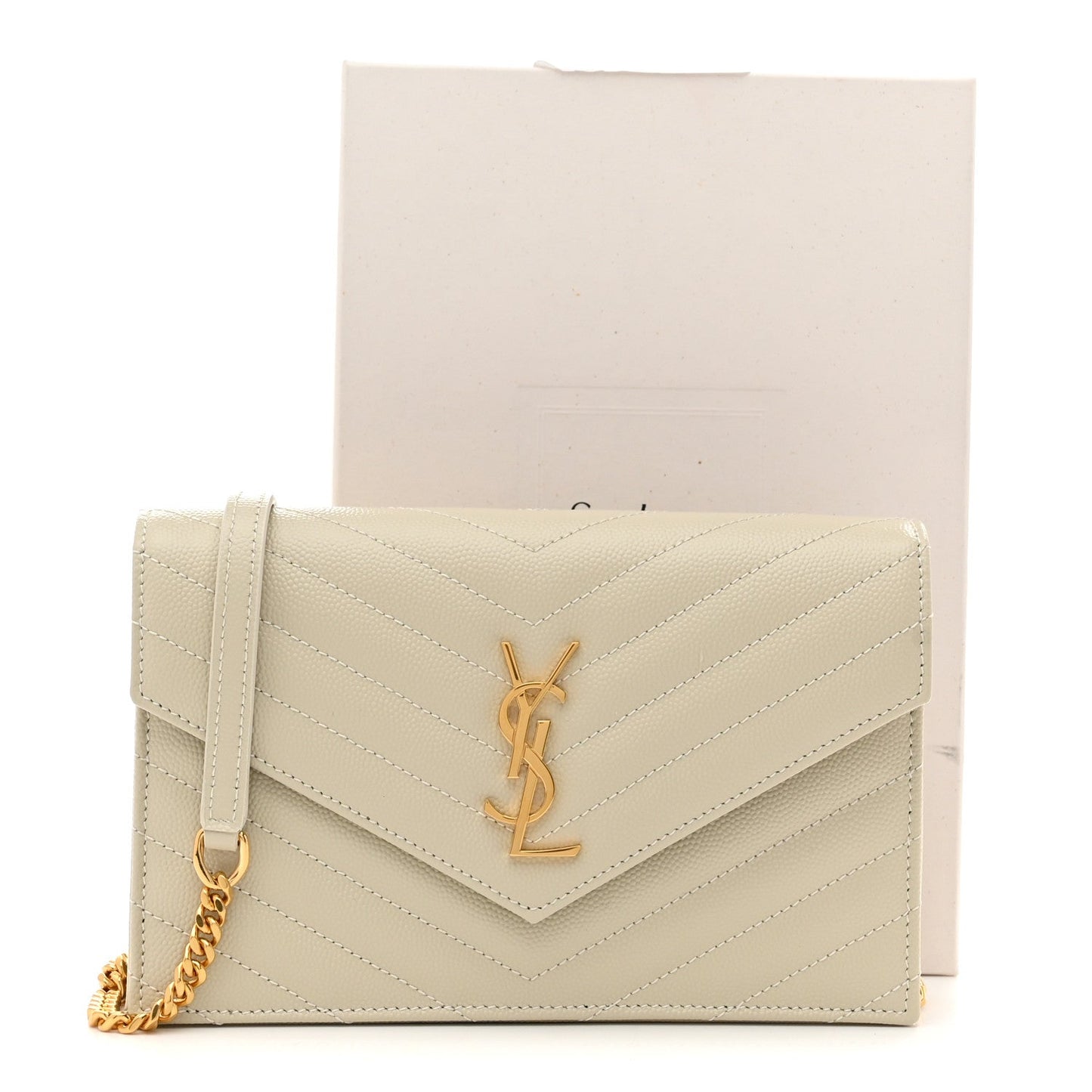 Grain De Poudre Matelasse Chevron Monogram Envelope Chain Wallet Crema Soft