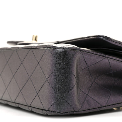 Iridescent Lambskin Quilted Medium Double Flap Black