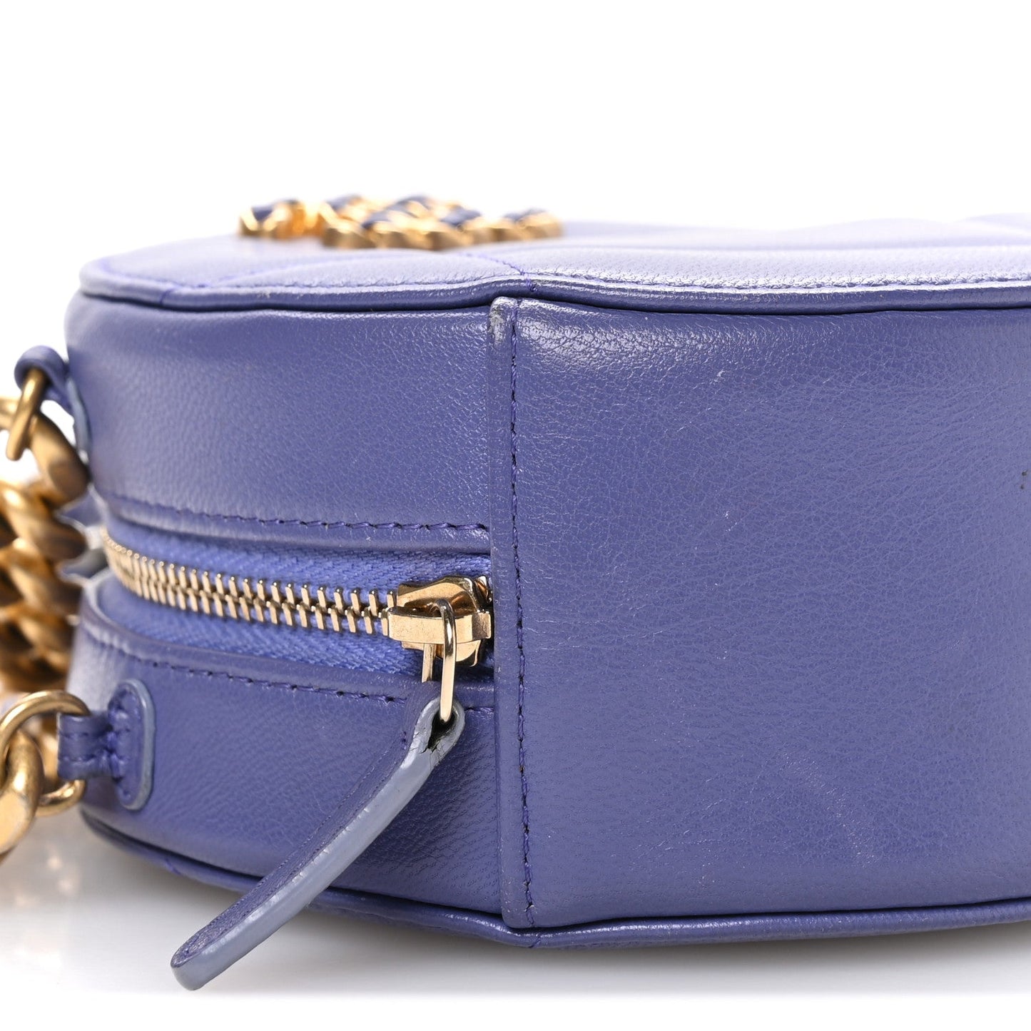 Lambskin Quilted Chanel 19 Round Clutch With Chain Purple