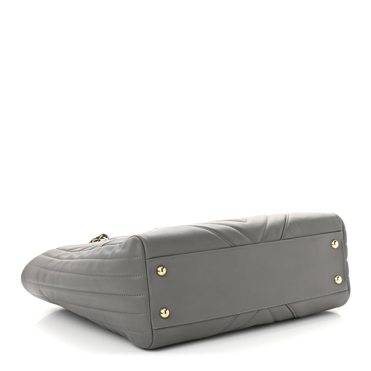 Calfskin Chevron Quilted Statement Shopping Tote Grey