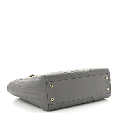 Calfskin Chevron Quilted Statement Shopping Tote Grey