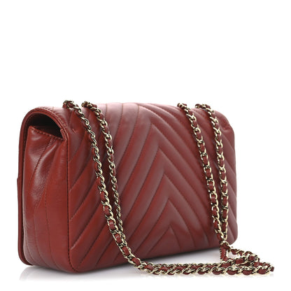 Calfskin Chevron Quilted Small Statement Flap Red
