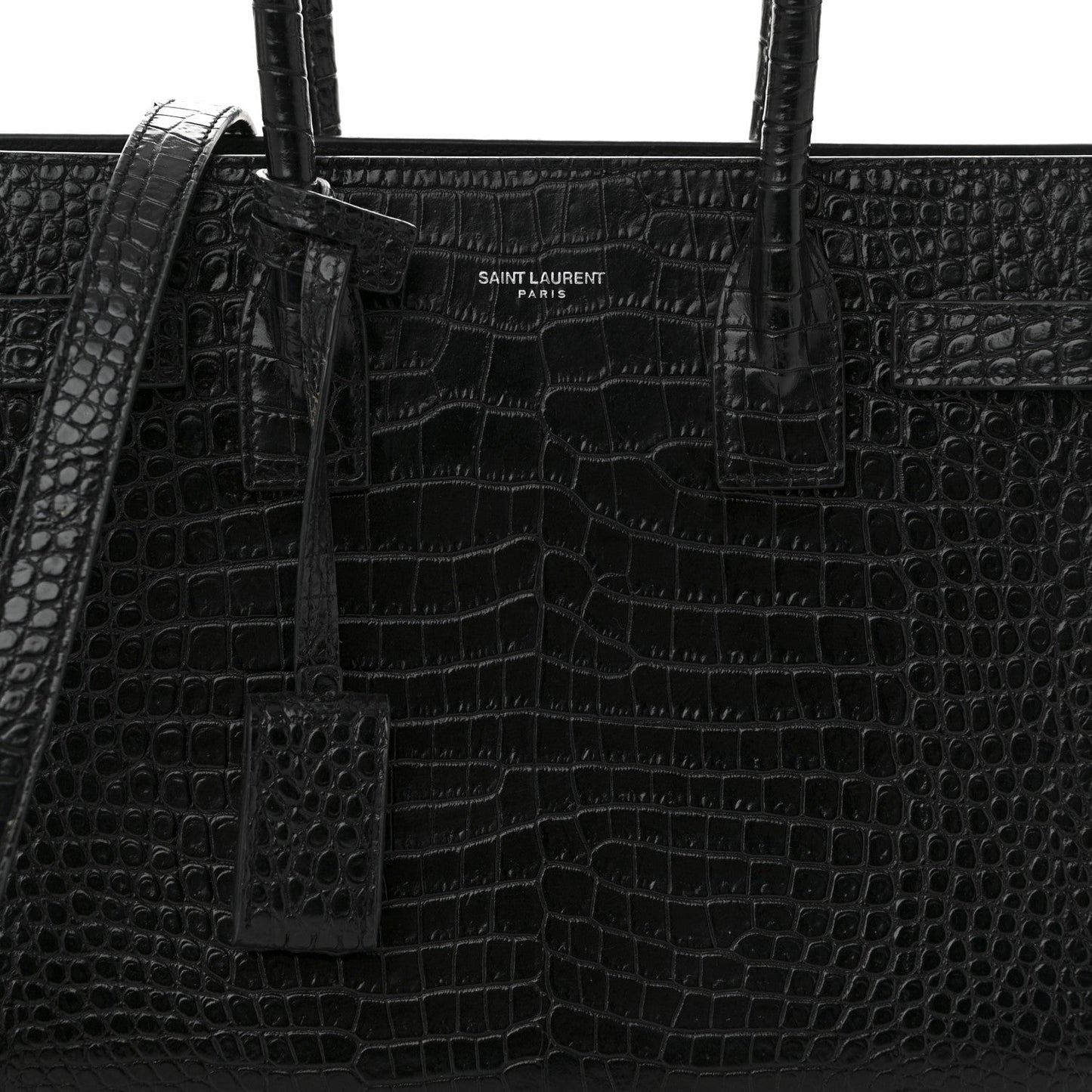 Calfskin Crocodile Embossed Baby Sac De Jour Black