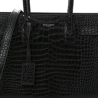 Calfskin Crocodile Embossed Baby Sac De Jour Black