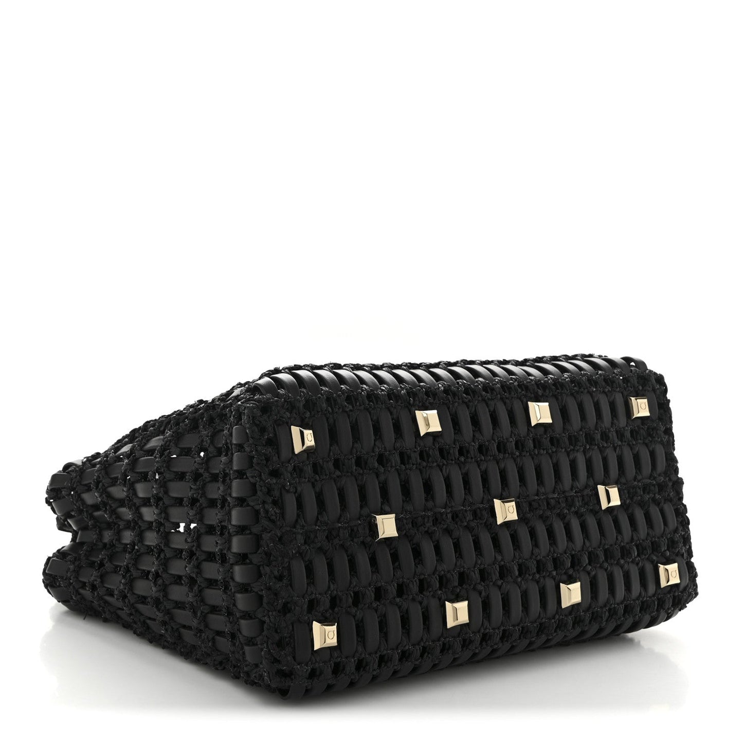 Raffia Calfskin The Studio Box Tote Black