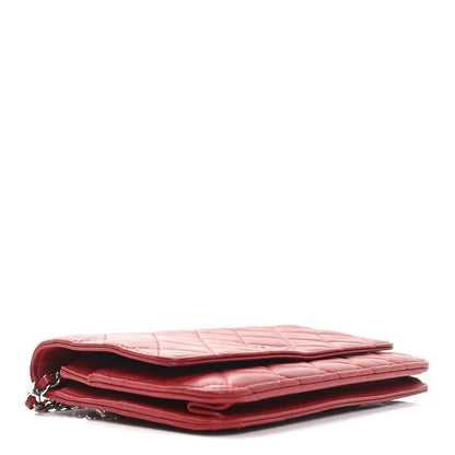 Lambskin Quilted Wallet On Chain WOC Red Pink