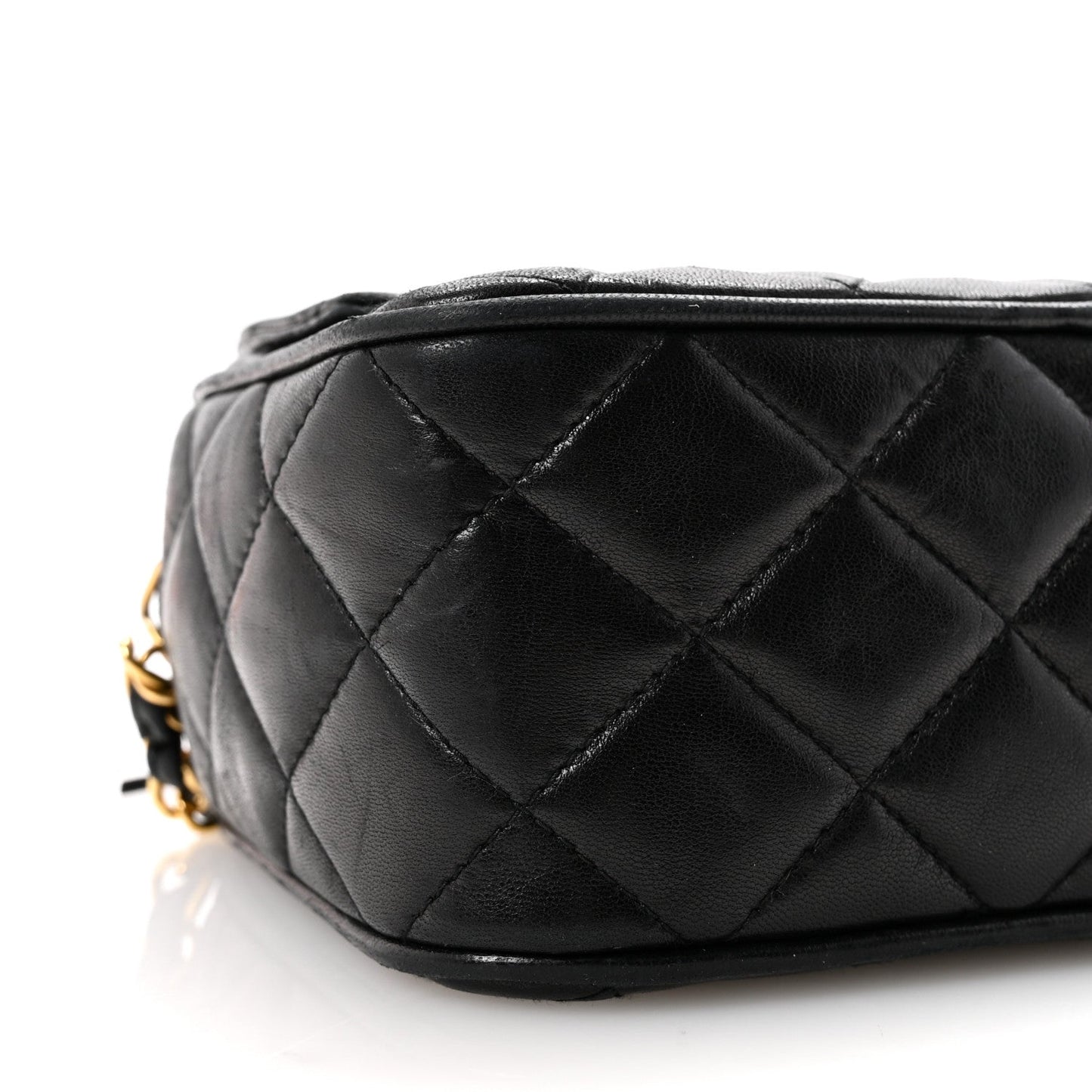 Lambskin Quilted Tassel Camera Case Black
