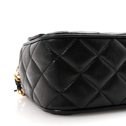 Lambskin Quilted Tassel Camera Case Black