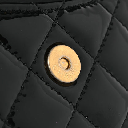 Patent Enamel Quilted Coco Hearts Clutch With Chain Black