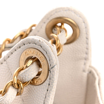 Caviar Quilted Small Wavy CC Hobo White