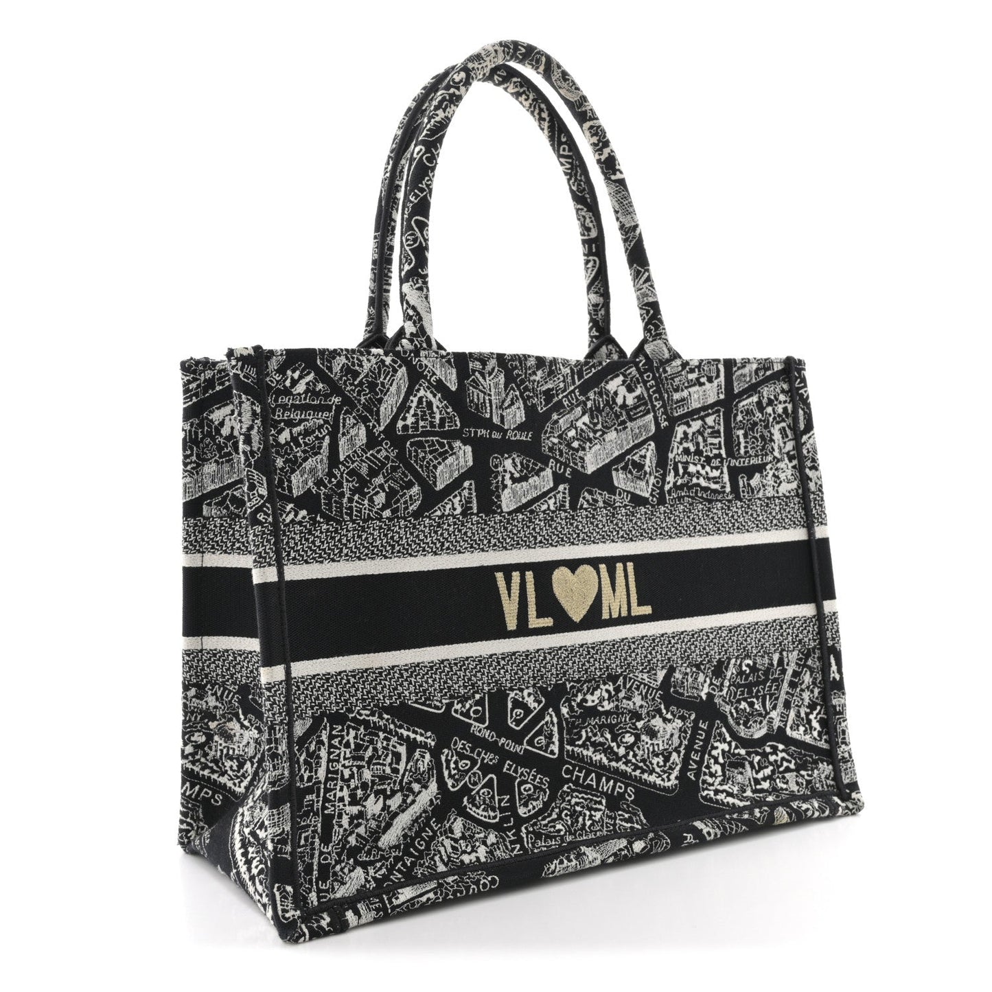 Canvas Embroidered Medium Plan De Paris Book Tote Black White