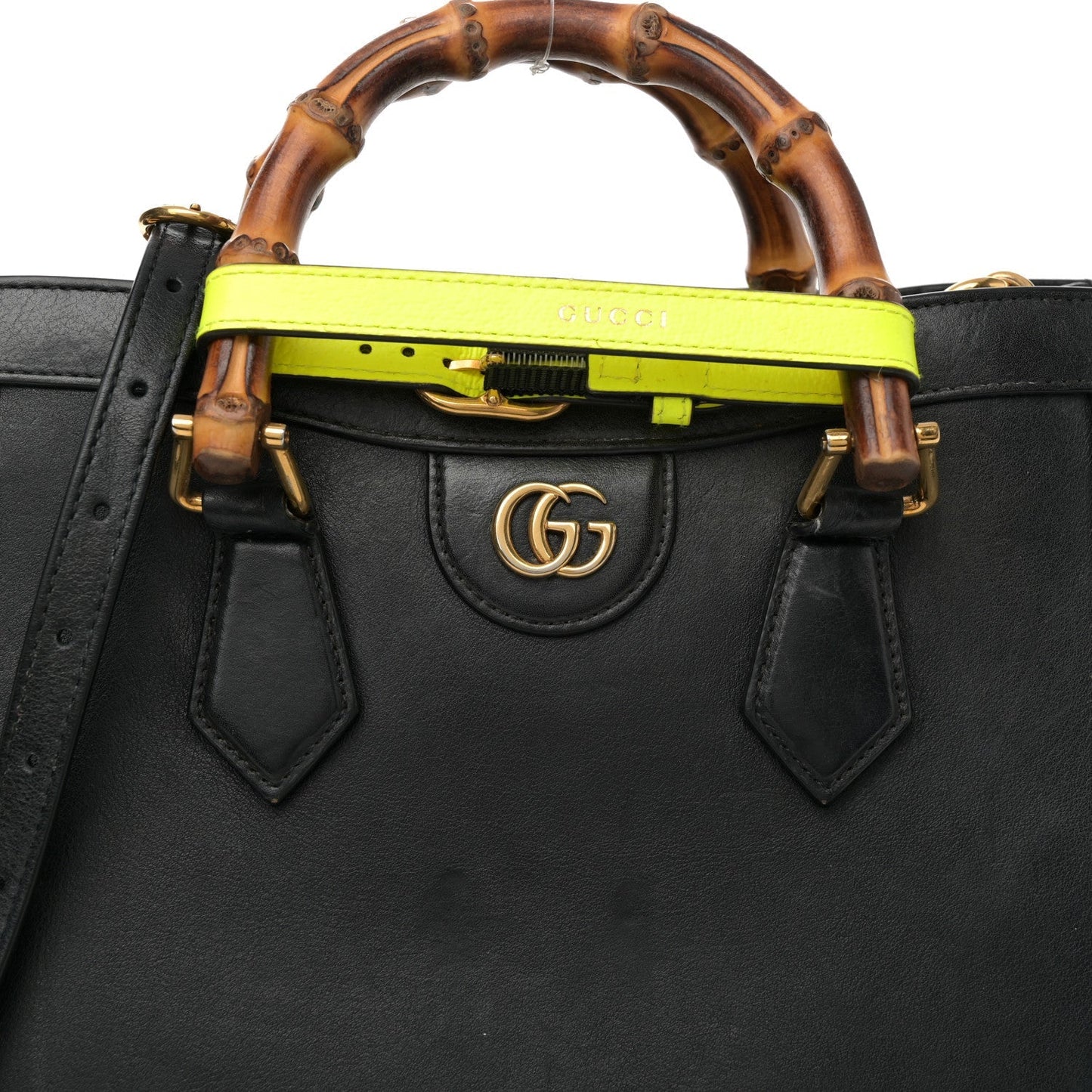 Calfskin Small Diana Tote Bag Black Yellow Fluo
