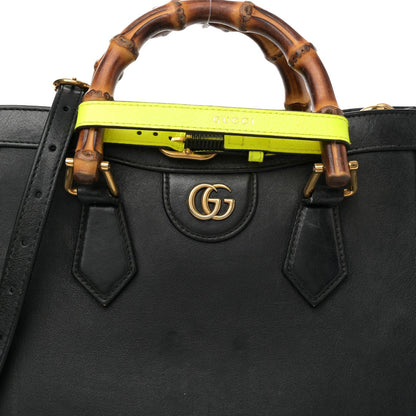 Calfskin Small Diana Tote Bag Black Yellow Fluo