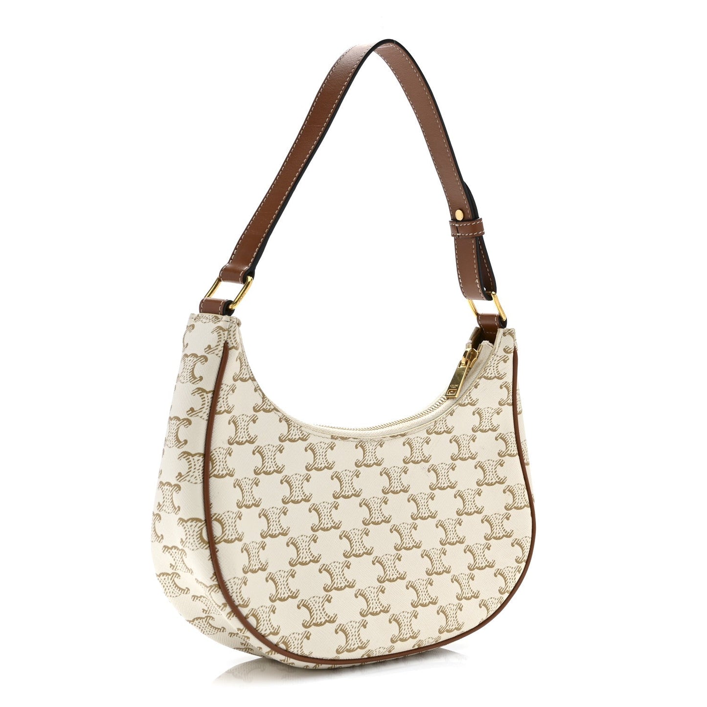 Canvas Calfskin Ava Triomphe Shoulder Bag White