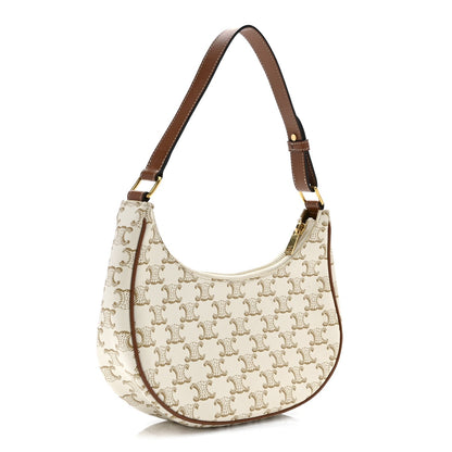 Canvas Calfskin Ava Triomphe Shoulder Bag White
