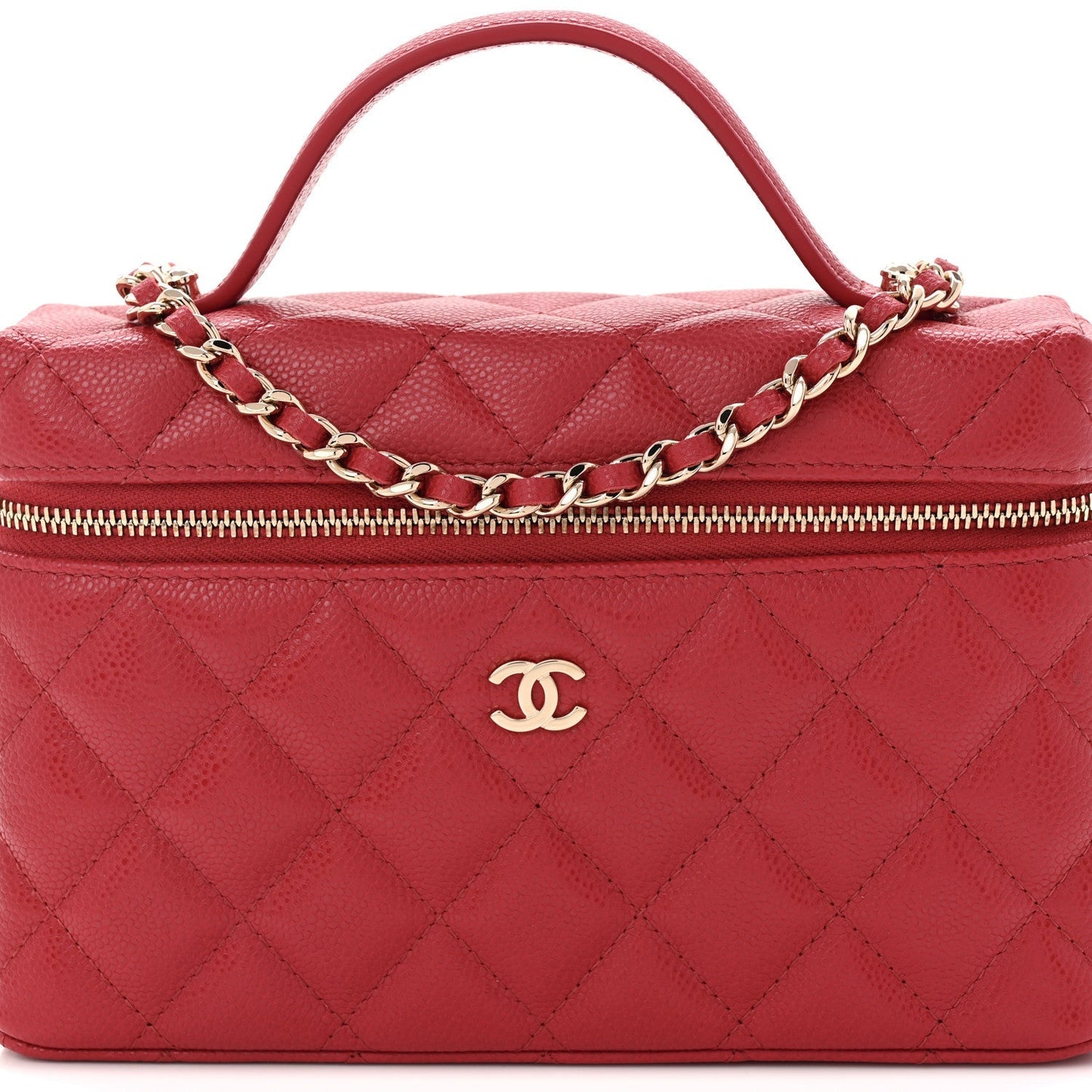 Caviar Quilted Top Handle Slim Vanity With Chain Red