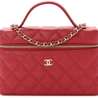 Caviar Quilted Top Handle Slim Vanity With Chain Red