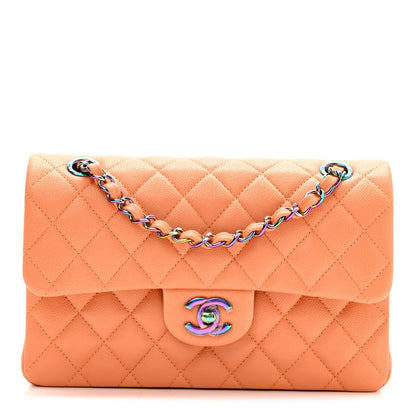 Caviar Quilted Rainbow CC Small Double Flap Orange