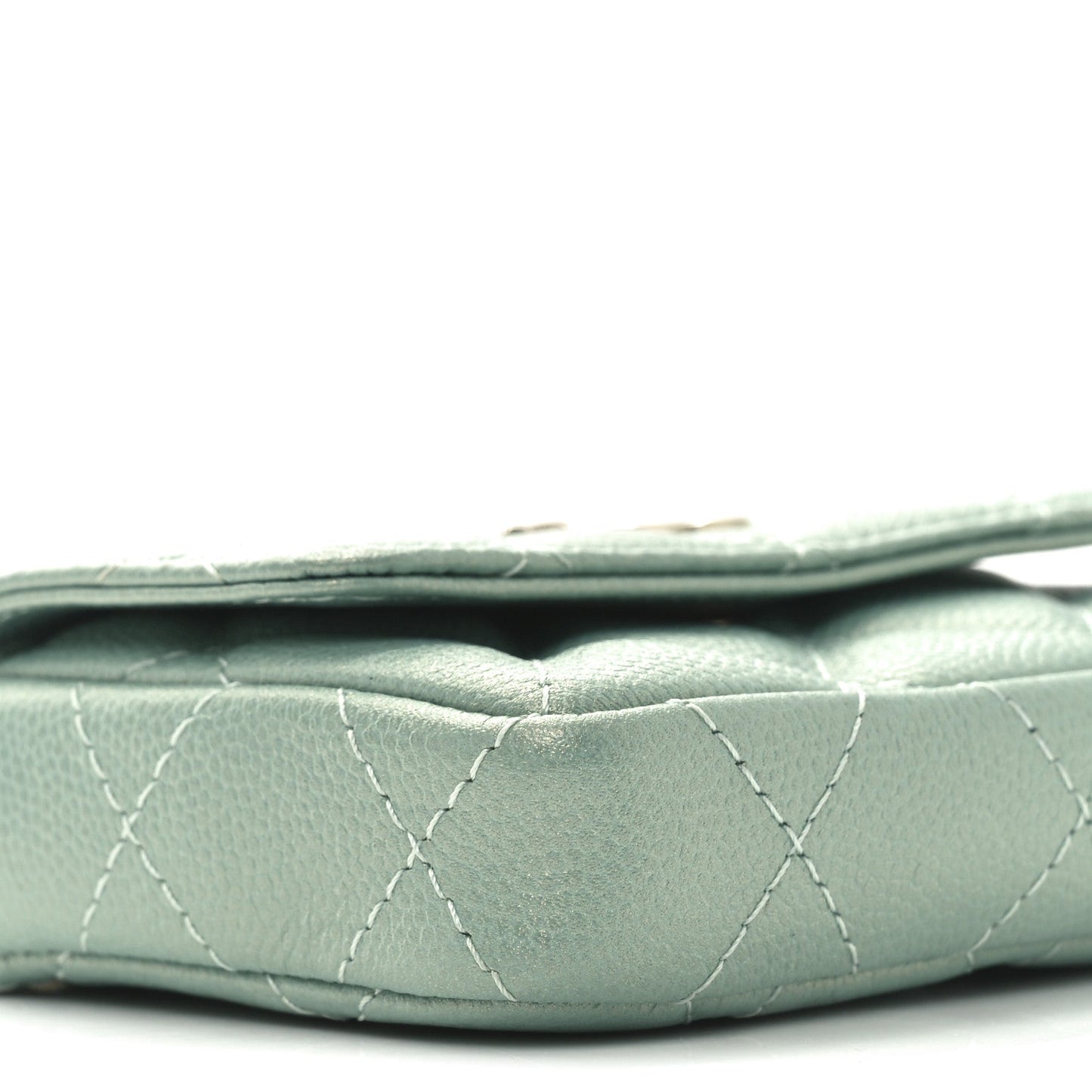 Iridescent Caviar Quilted Pearl On Top Coin Purse With Chain Light Green