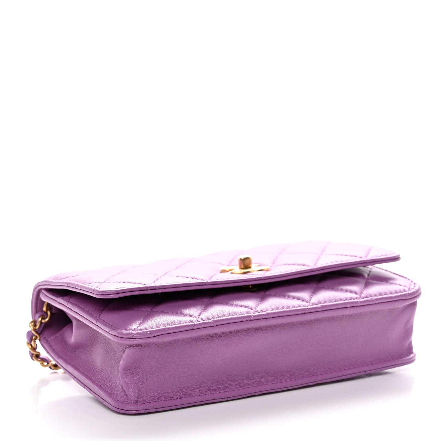 Lambskin Quilted CC Pearl Crush Wallet on Chain WOC Purple