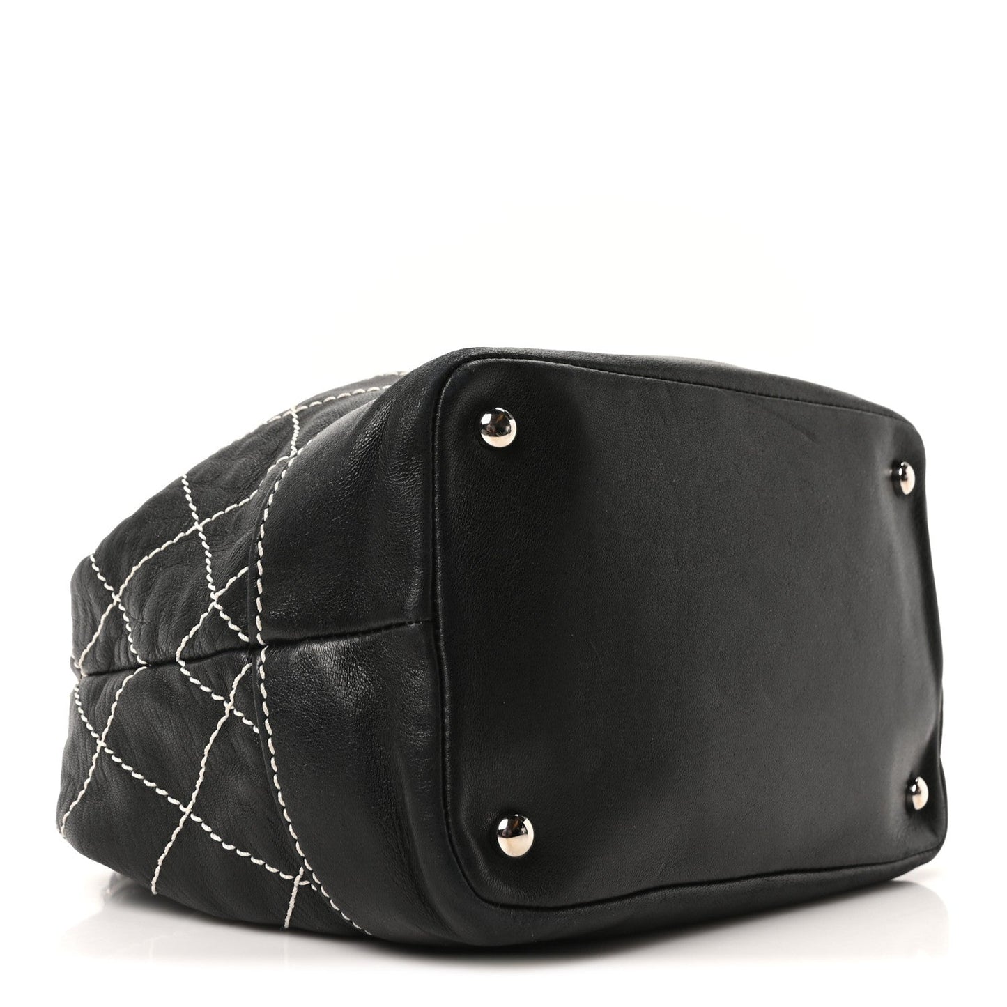 Calfskin Contrast Stitch Surpique Bucket Bag Black