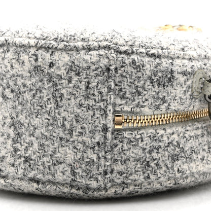 Wool Tweed Lambskin Quilted Chanel 19 Round Clutch With Chain Grey Ecru