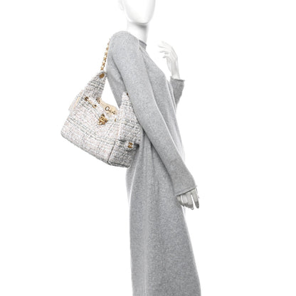 Tweed Quilted Small Chanel 25 Handbag Ecru Khaki Gold Red