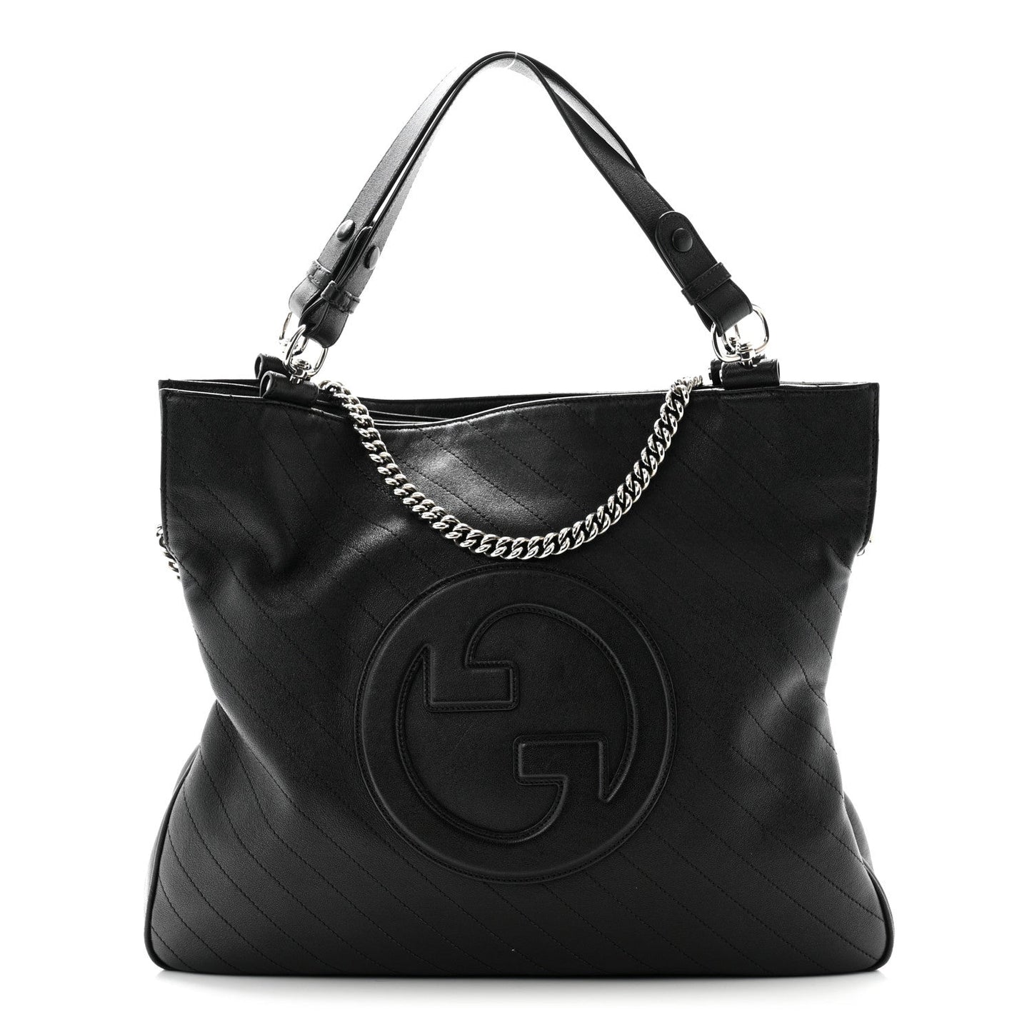 Sakai Be Green Calfskin Diagonal Stitched Medium Blondie Tote Black