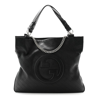 Sakai Be Green Calfskin Diagonal Stitched Medium Blondie Tote Black