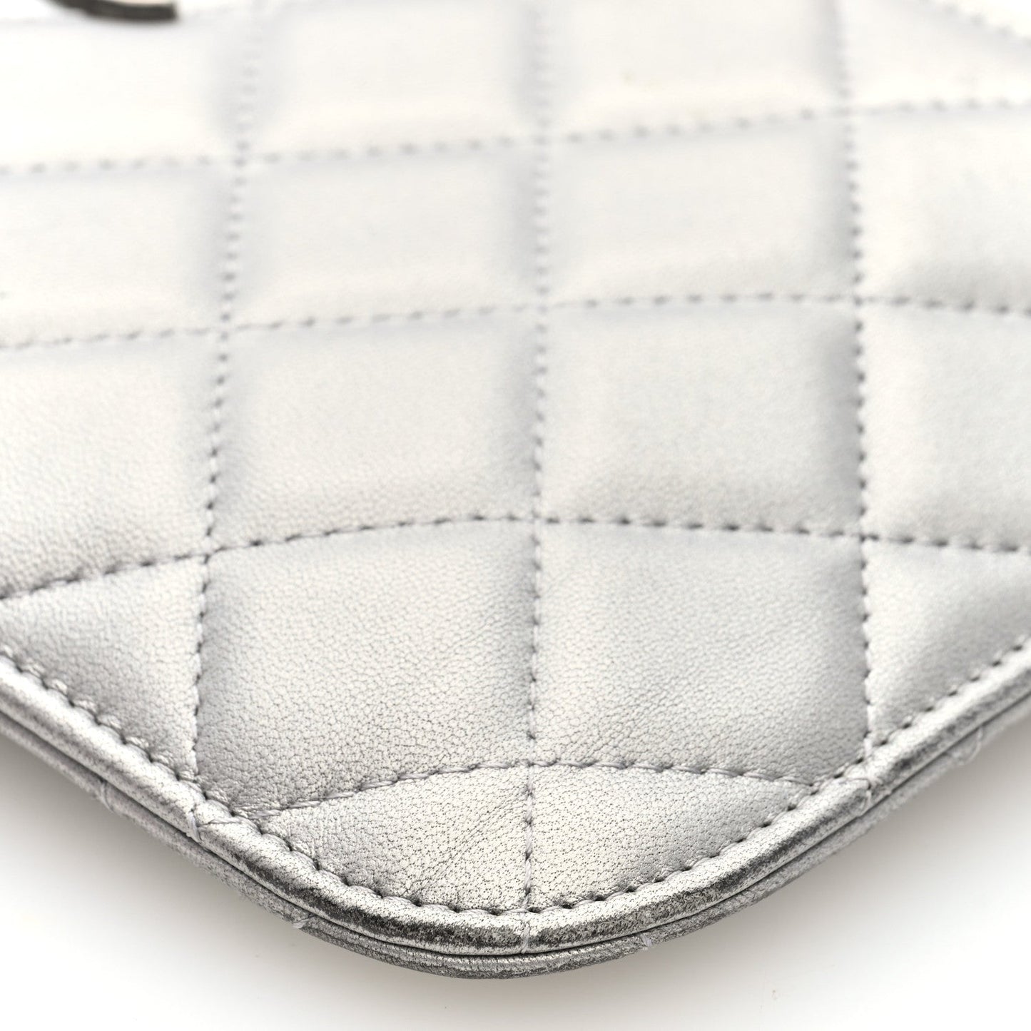 Metallic Lambskin Quilted Clutch With Chain Silver