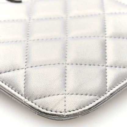 Metallic Lambskin Quilted Clutch With Chain Silver