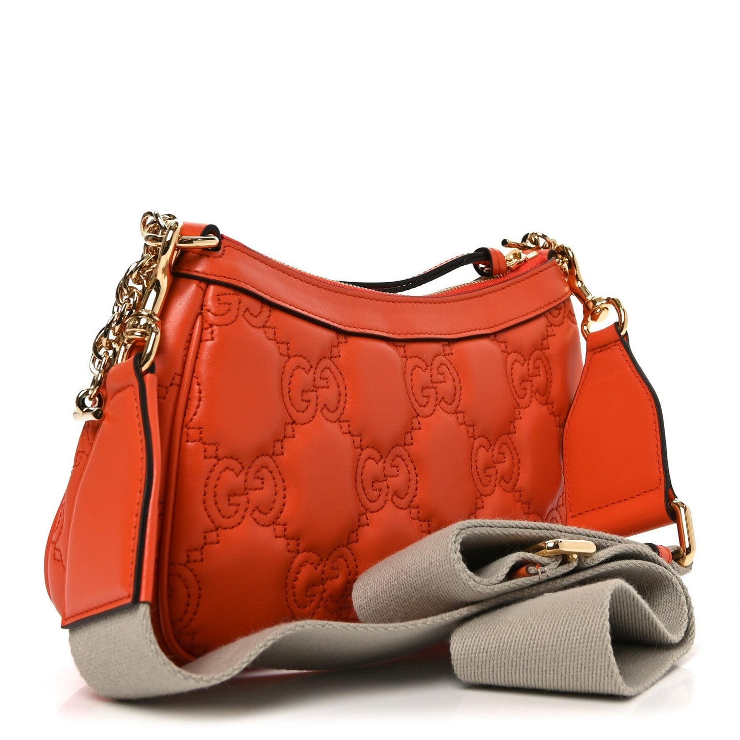 Calfskin GG Matelasse Chain Handbag Deep Orange Natural