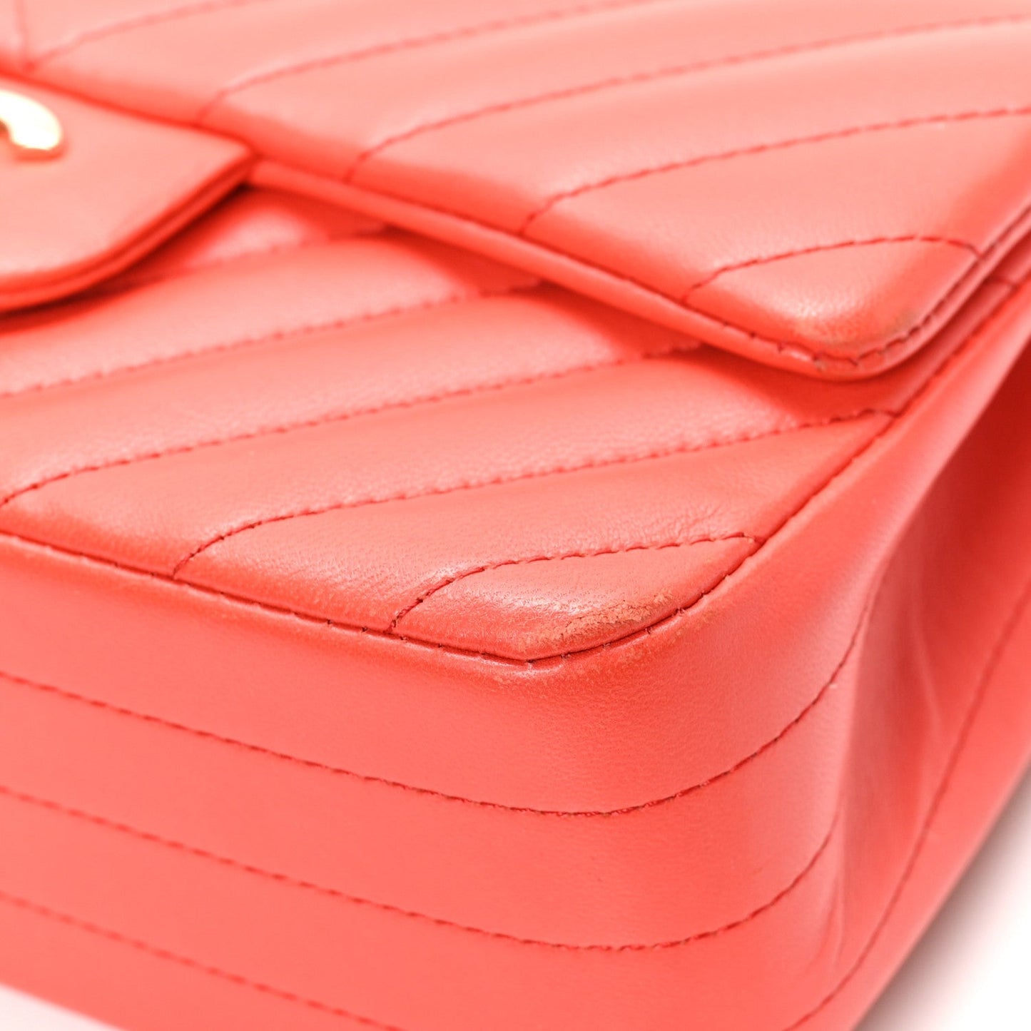 Lambskin Chevron Quilted Mini Rectangular Flap Red