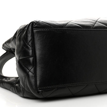 Shiny Lambskin Quilted CC Belt Shopping Bag Black