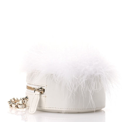 Lambskin Fur Quilted Round Clutch With Chain Ivory