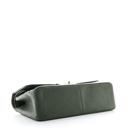 Caviar Quilted Jumbo Double Flap Green