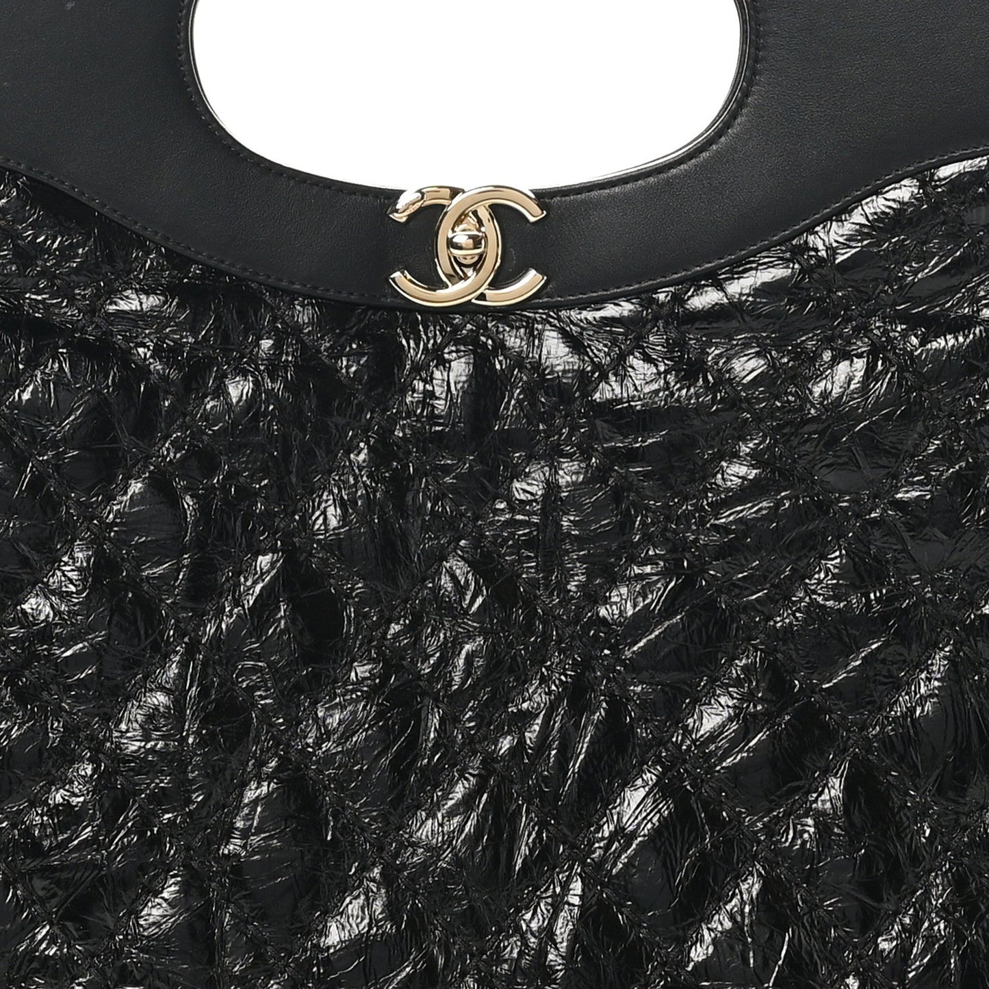 Crumpled Calfskin Quilted 31 Large Shopping Bag Black