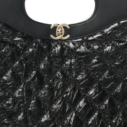 Crumpled Calfskin Quilted 31 Large Shopping Bag Black