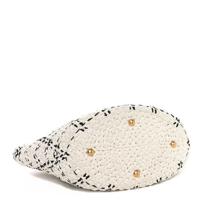 Raffia Effect Tweed Shopping Tote White Black