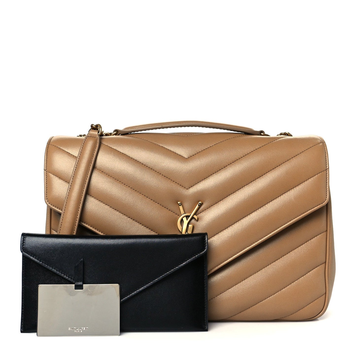 Lambskin Chevron Quilted Large Loulou Natural Tan
