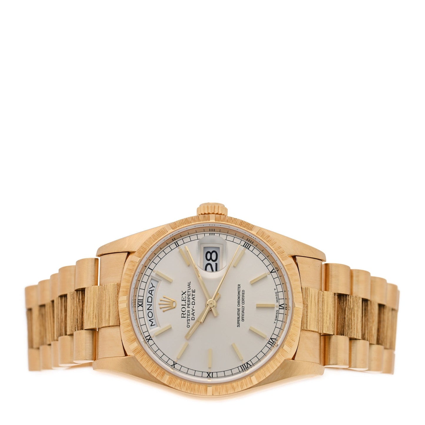 18K Yellow Gold 36mm Oyster Perpetual Day-Date President Watch Silver 18248