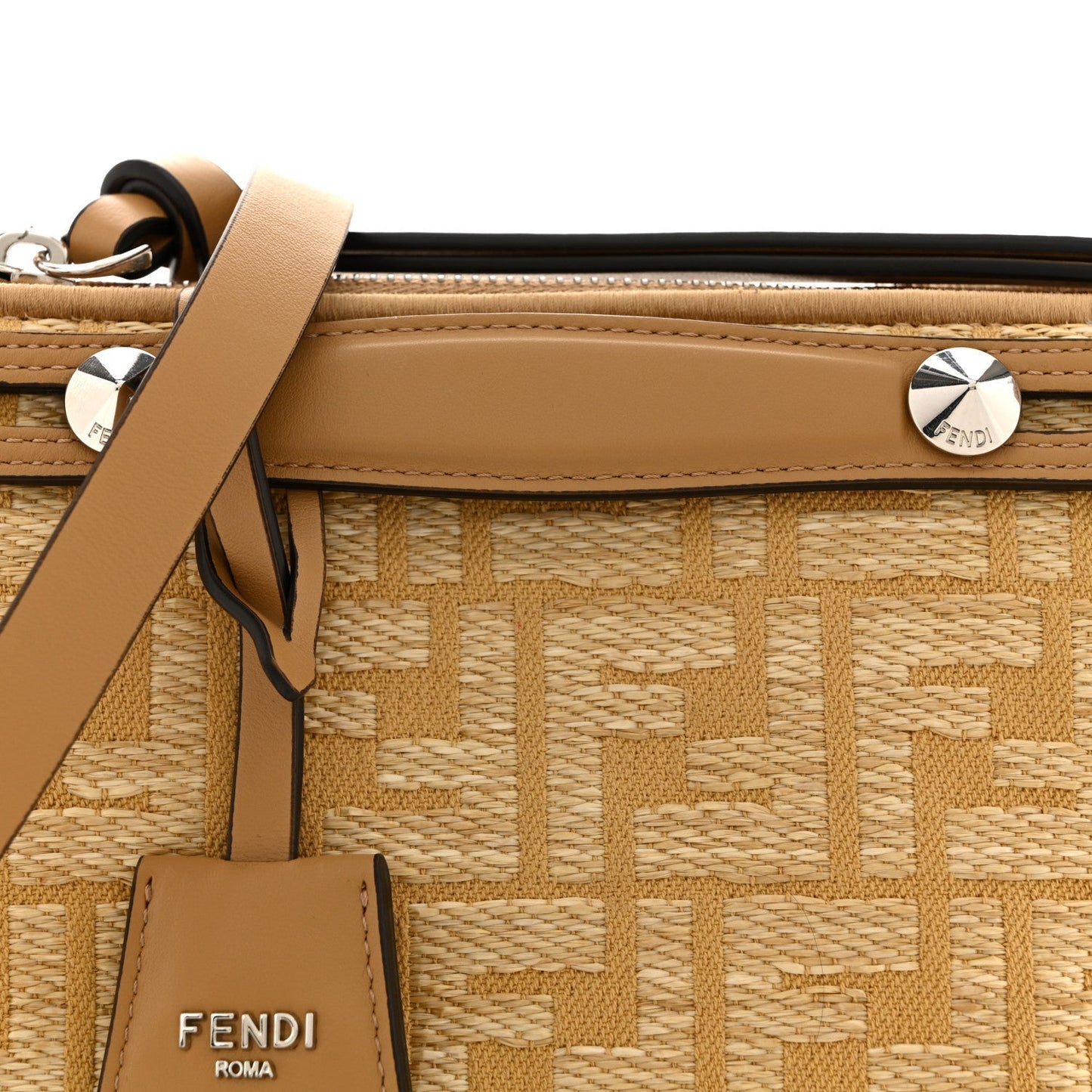 Raffia Jacquard FF 1974 Mini Soft By The Way Boston Bag Beige