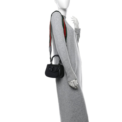 Boarded Dyana Lux Calfskin Web Monochrome Mini Bamboo 1947 Top Handle Bag Black