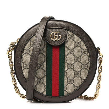 GG Supreme Monogram Web Mini Ophidia Round Shoulder Bag Brown
