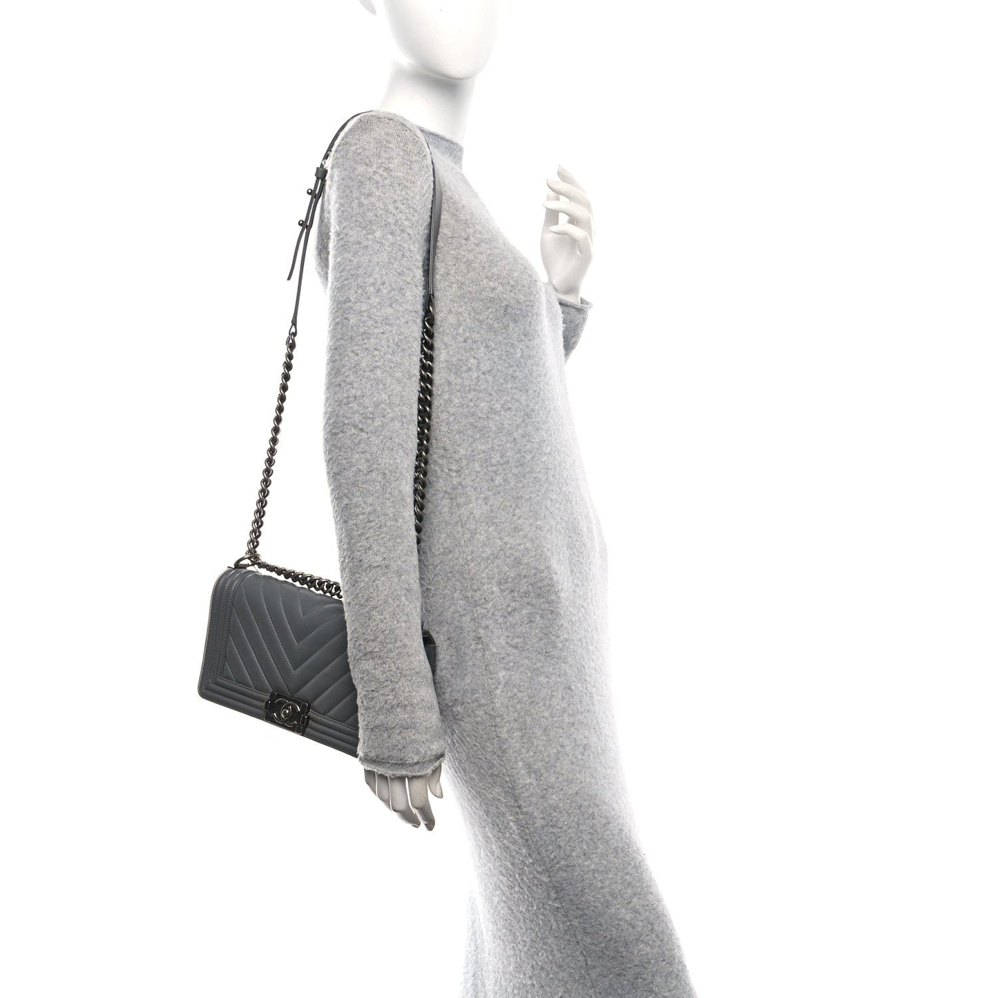 Lambskin Chevron Quilted Medium Boy Flap Grey