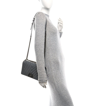 Lambskin Chevron Quilted Medium Boy Flap Grey