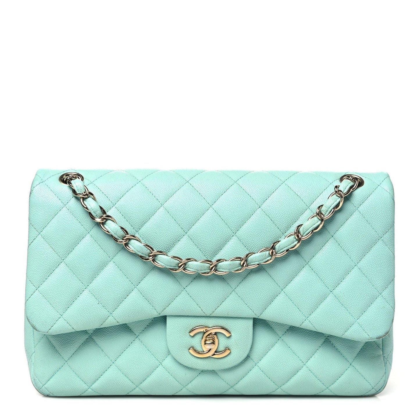 Caviar Quilted Jumbo Double Flap Light Green